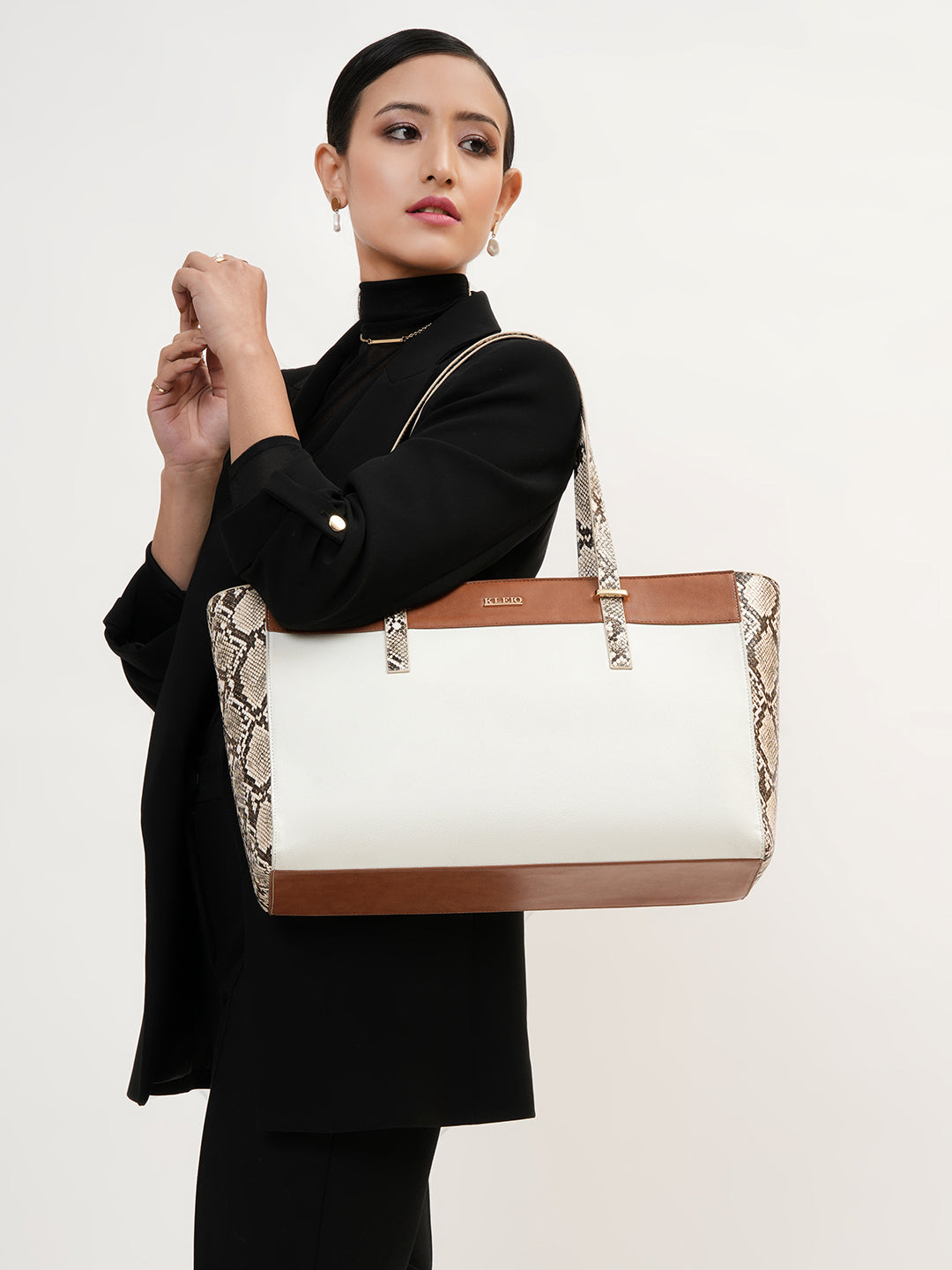 Snake Print Faux Leather Tote Bag